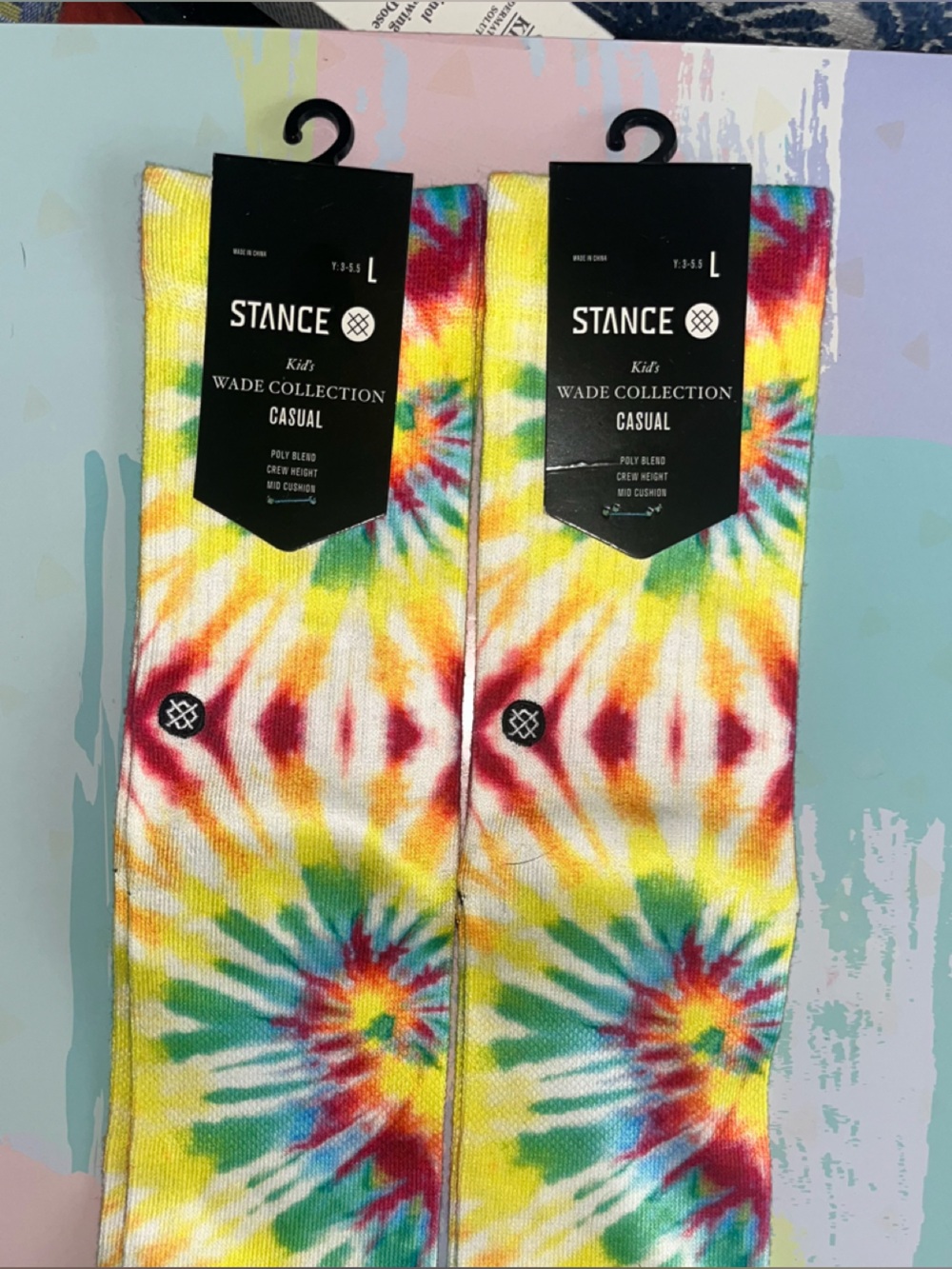 Stance Tie-Dye Crew Socks - Yellow, Green, Red, Blue Sz Youth Large NEW NWT